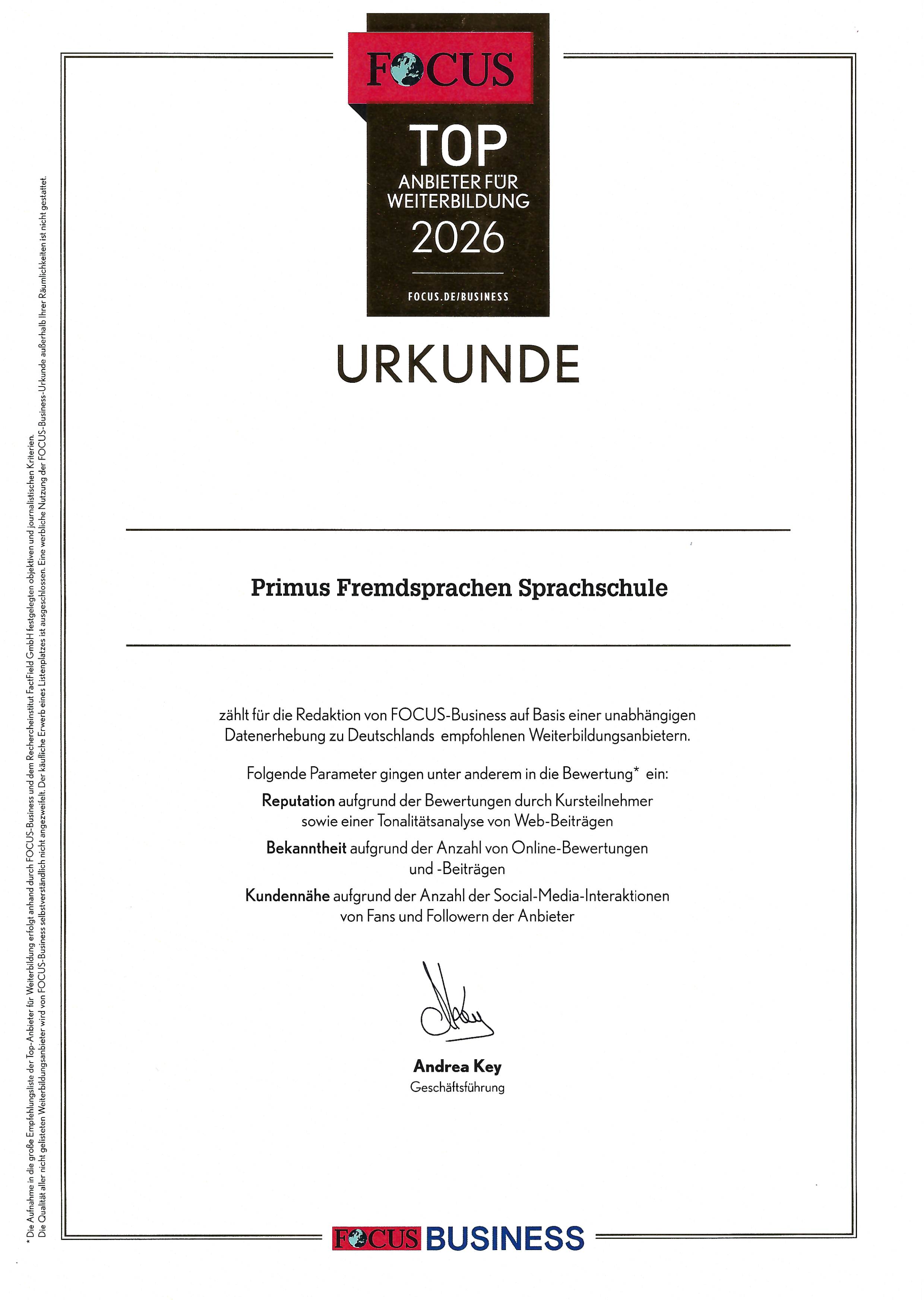 Zertifikat Primus Fremdsprachen telc Prüfungszentrum